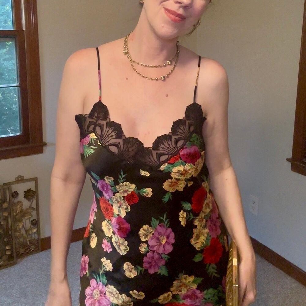 Vintage Victoria’s Secret Gold Label Satin Floral Slip Dress Size Small - Picture 5 of 16